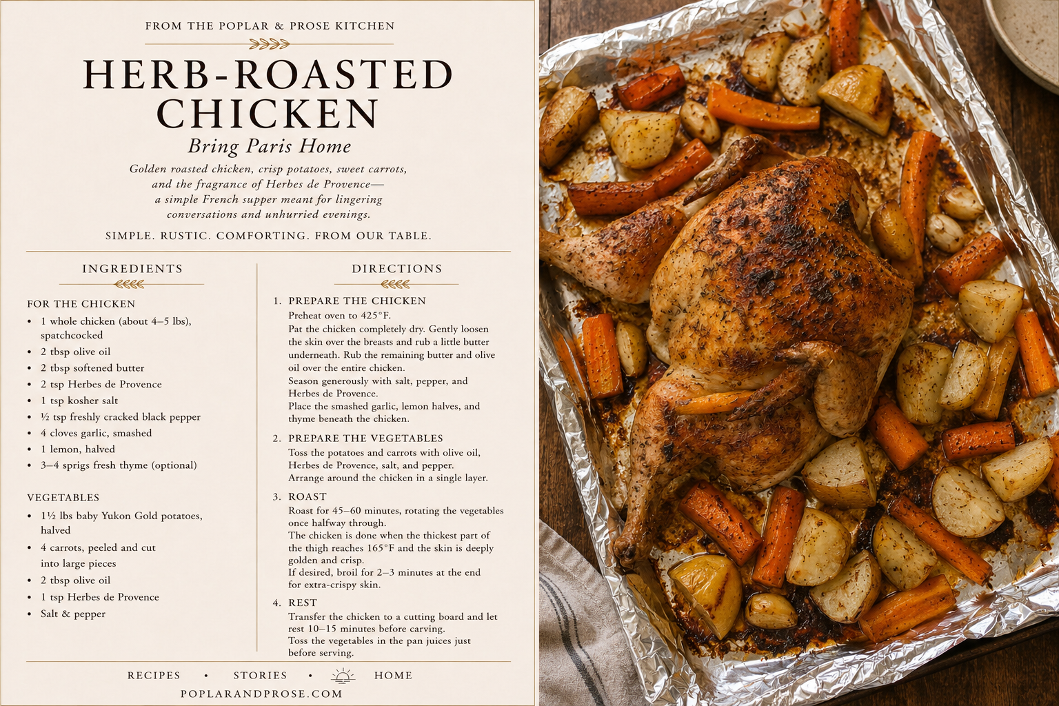 Herb-Roasted Chicken with Potatoes & Carrots | A Recipe from the Poplar & Prose Kitchen