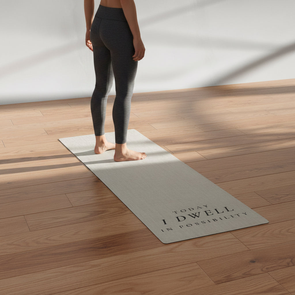 Dwell in Possibility Yoga mat in use at the yoga studio