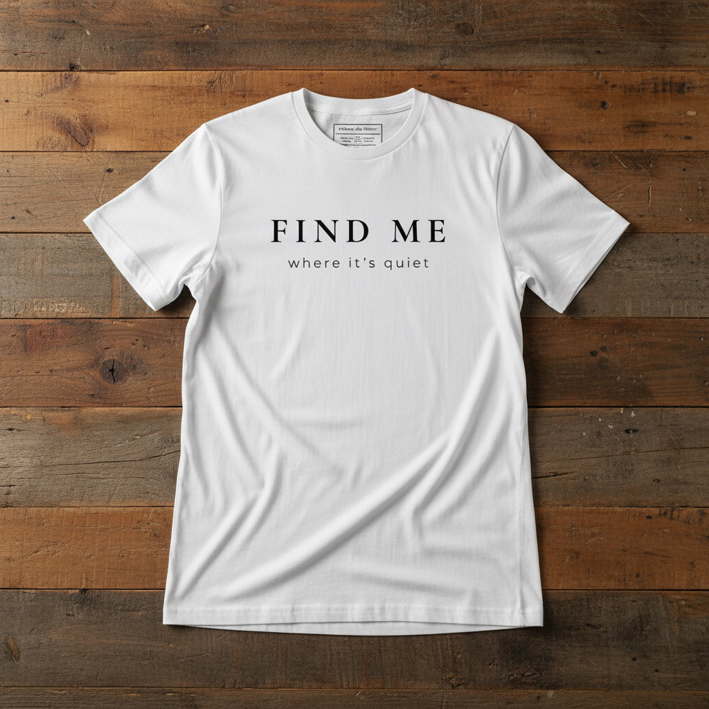 Find Me Tee in White on Wood Table