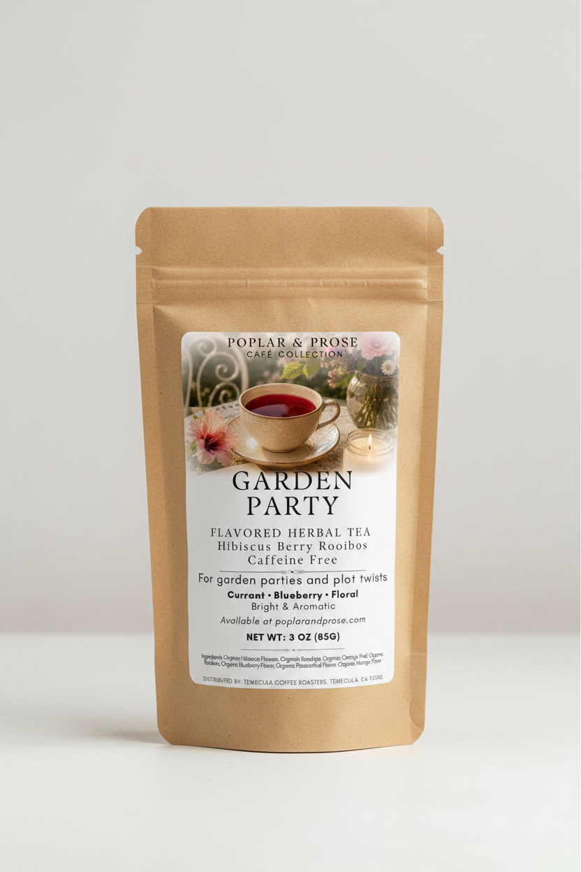 Tea package labeled 'Garden Party' with a white background