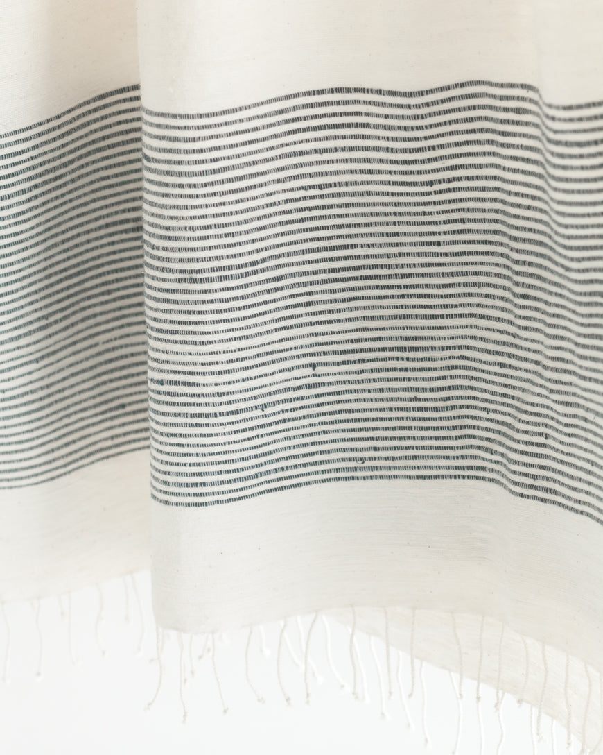 Close up Striped towel with gray lines on a white background