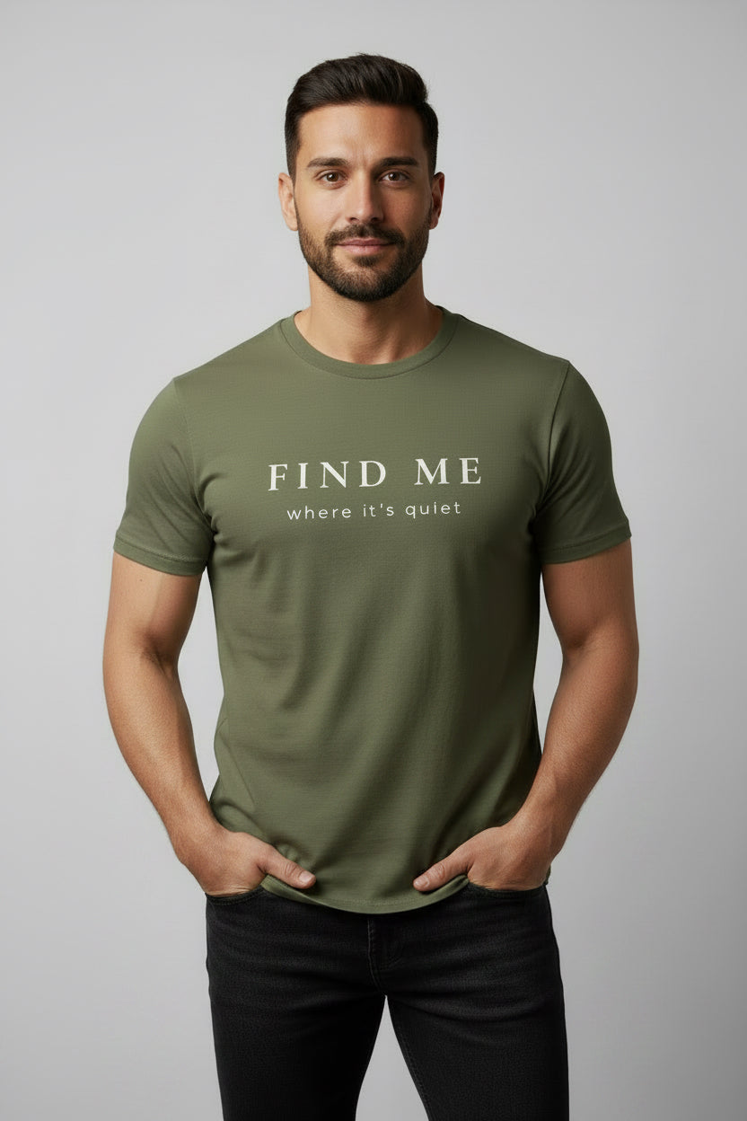 Find Me Tee On Man in neutral lighting