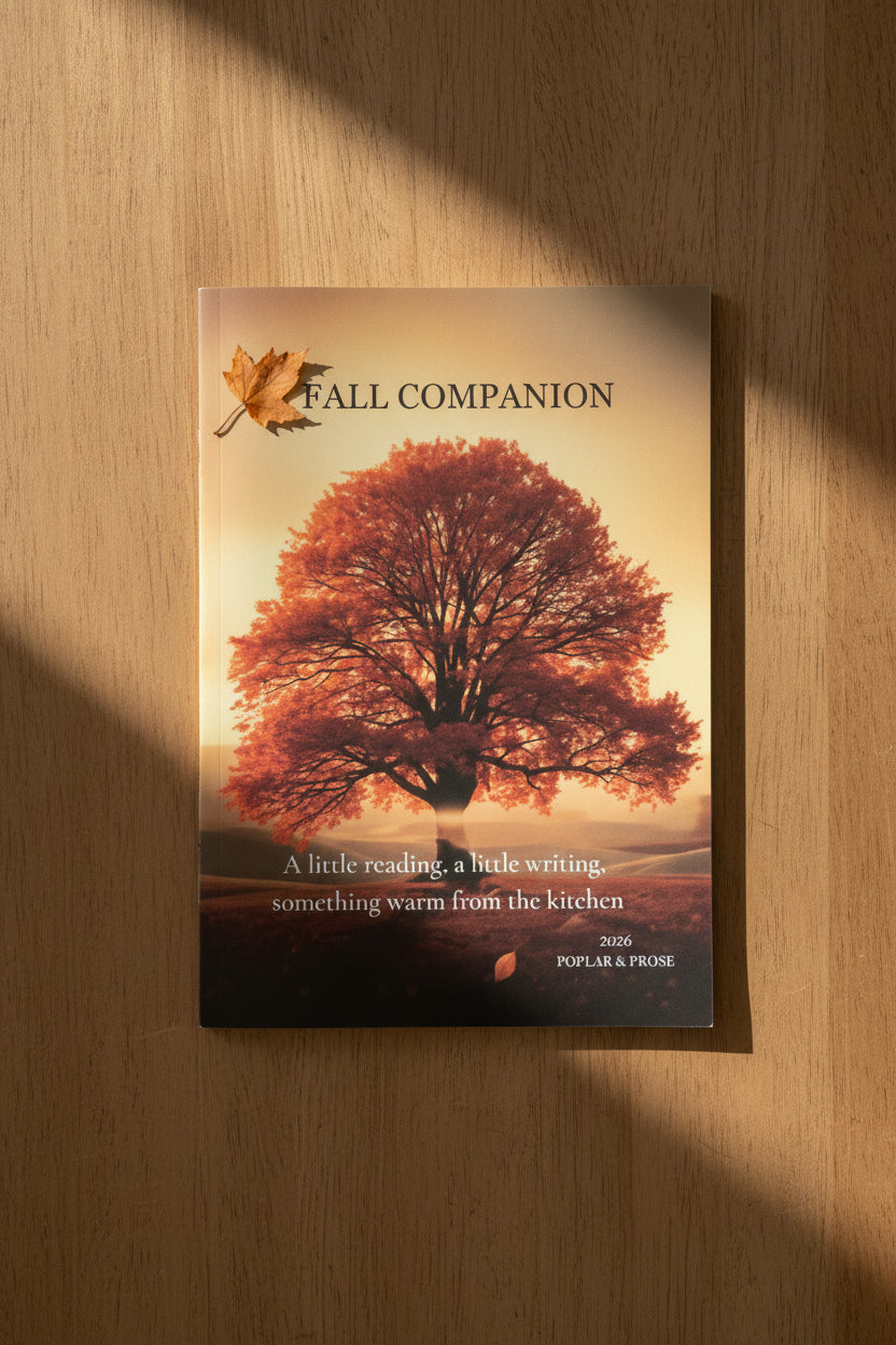  'FALL COMPANION' with a cover featuring a large red autumn tree against a warm sunset sky. 