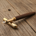 Decorative fountain pen with gold accents on a wooden surface