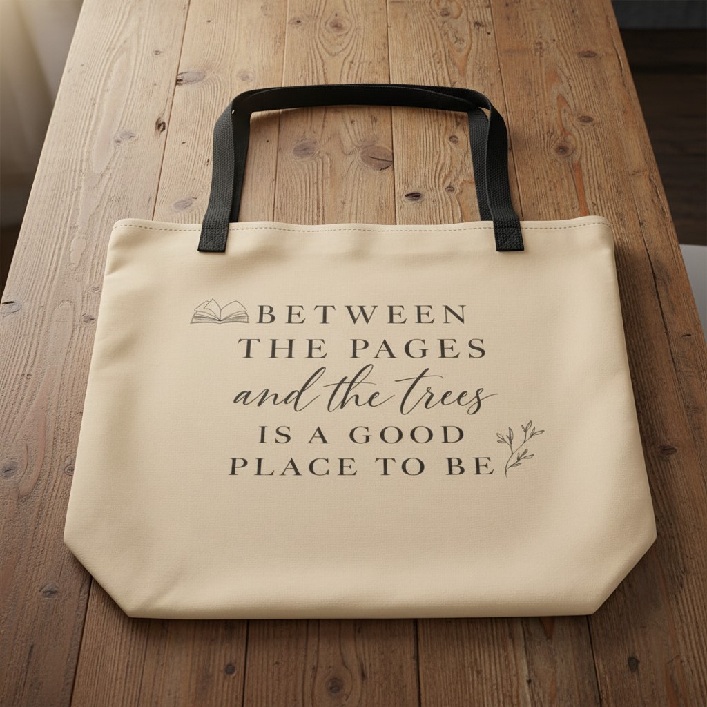 Between the Pages & Trees All-Over Print Tote
