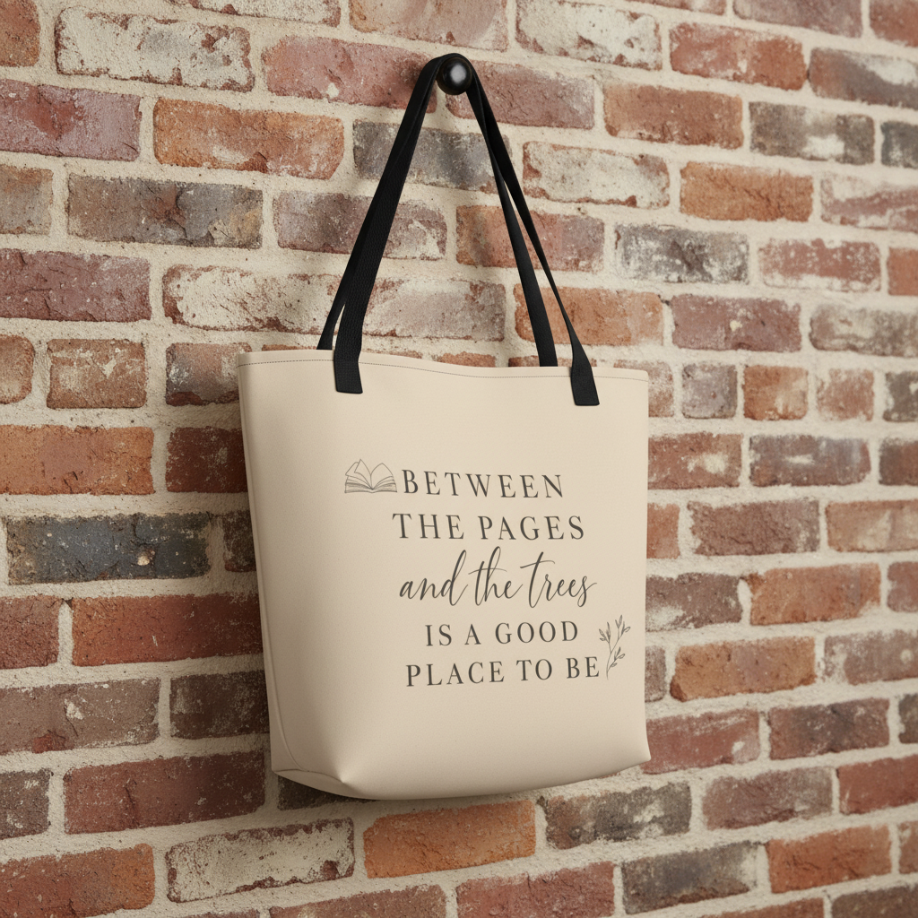 Between the Pages & Trees All-Over Print Tote