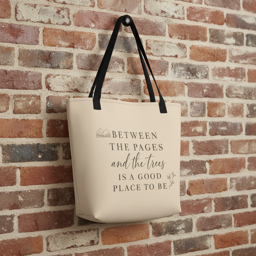 Between the Pages & Trees All-Over Print Tote