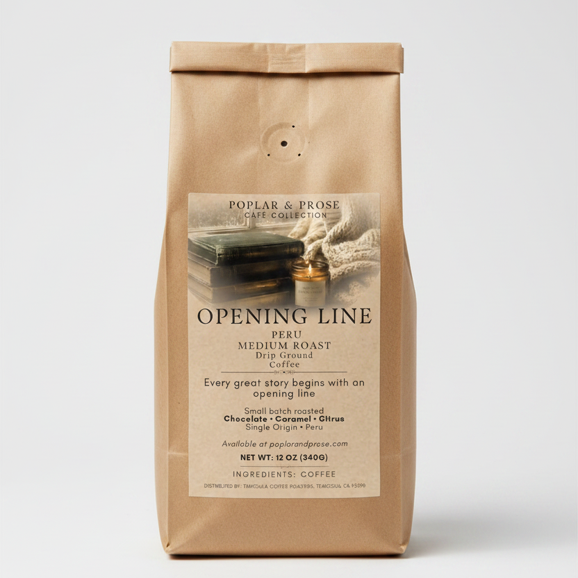 A brown kraft paper coffee bag labeled 'Opening Line' by Polar & Prose, photographed against a clean white background.