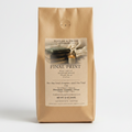 A 12 oz bag of Poplar & Prose Coffee's Final Print medium roast whole bean coffee, packaged in a brown kraft paper bag with a cream label.