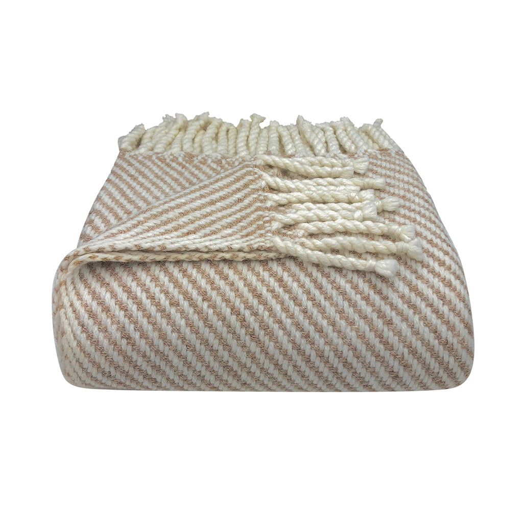 Folded Beige and Snow Alpaca and Wool Throw on a White background